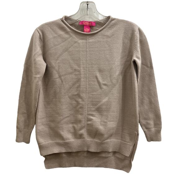 Catherine Malandrino Seam Front Split Hem Sweater Tan Beige Roll Collar XS Knit - Picture 1 of 10